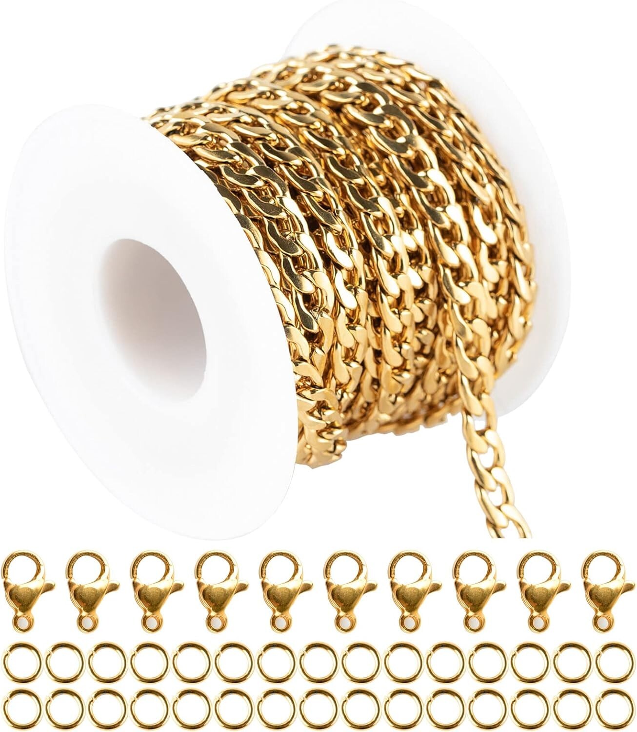 Premium 16.4 Feet Gold Twist Chains with Clasps & Jump Rings for Jewelry Design