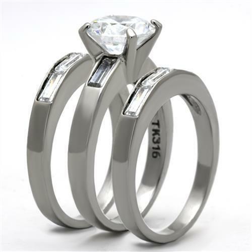 TK1436 – High polished (no plating) Stainless Steel Ring with AAA Grade CZ in
