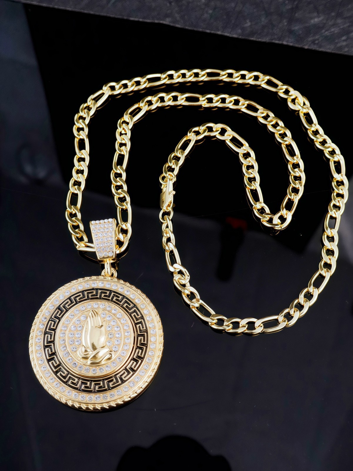Hip Hop Iced CZ Bling Spinning Roulette Pendant Necklace Chain Mens Jewelry