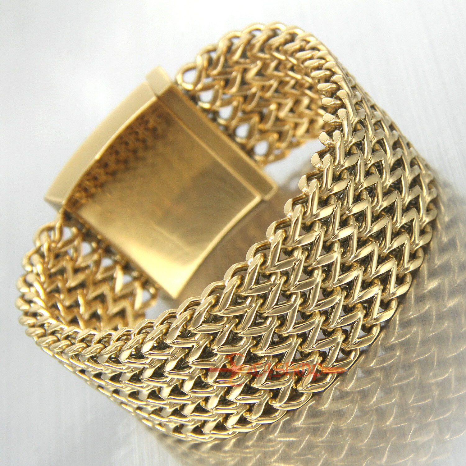 Heavy Stainless Steel Mesh Franco Chain Cuban Men Bracelet Gold Plated 30mm Wide
