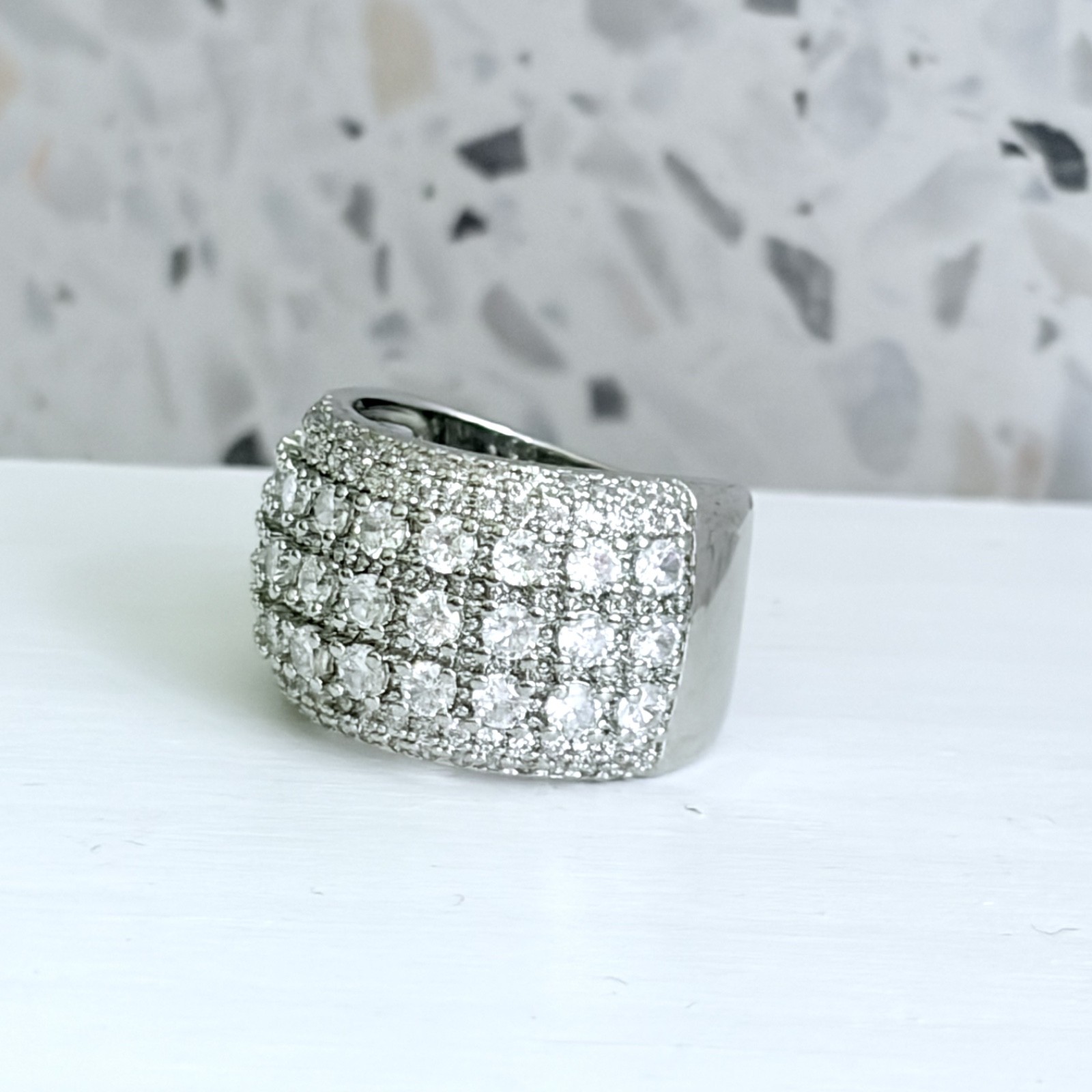 14k White Gold & 925 Sterling Simulated Sapphire Pave Set Band Women’s Ring