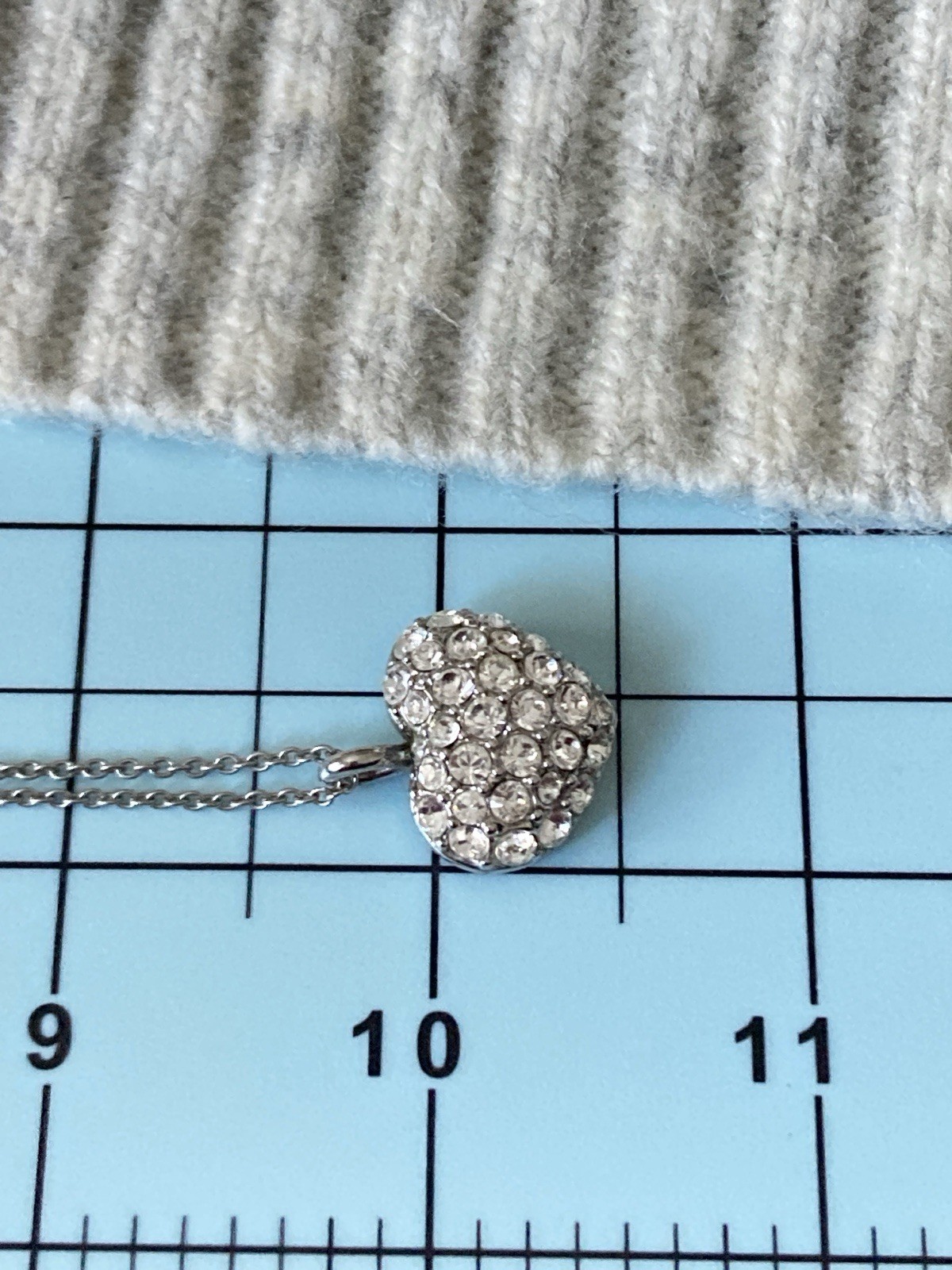 Jostens Silver Tone Crystal Puffy Heart Pendant Necklace Rhinestone Signed