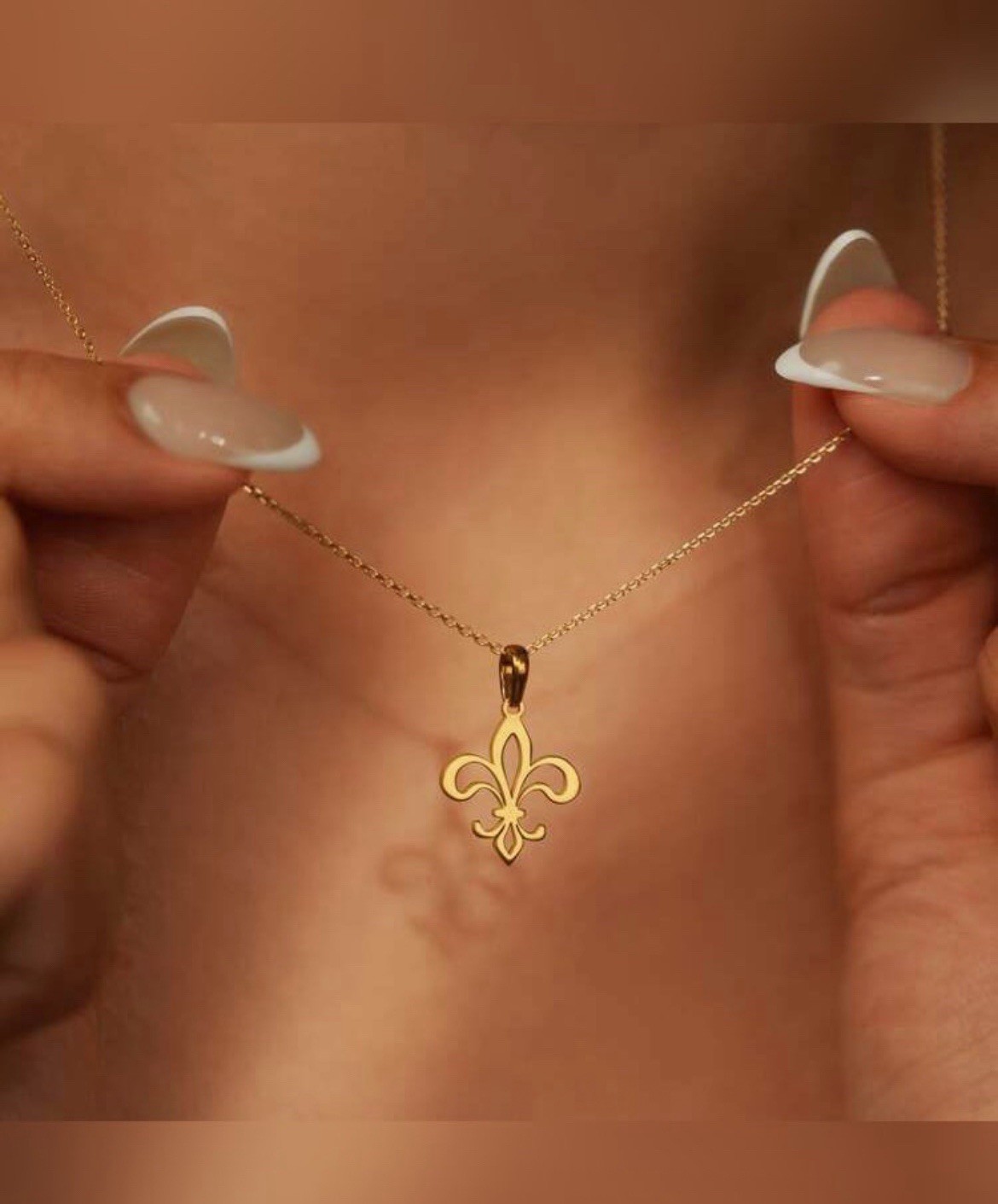 Fleur de Lis Pendant Necklace Gold Tone Stainless Steel
