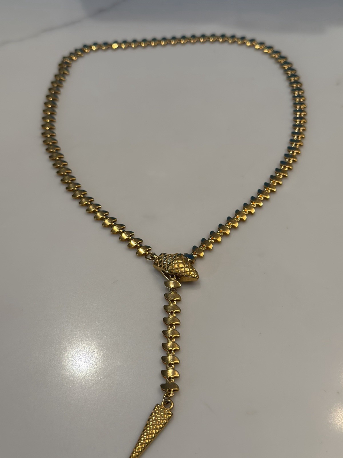 Vintage Snake Chain Lariat Necklace Gold Tone Serpent Cleo Y Shape Choker 47cm