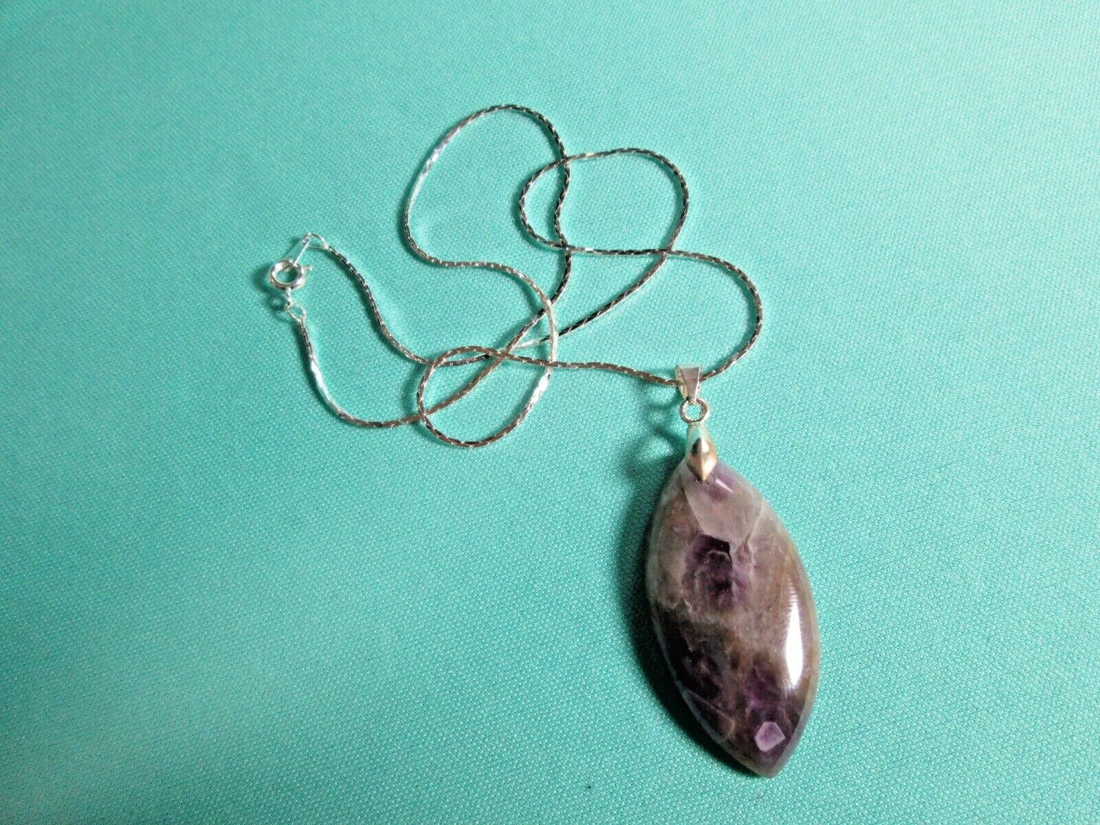 Brazilian Amethyst Eliptical Shaped Pendant Necklace 18″ Silver Plated Cobra