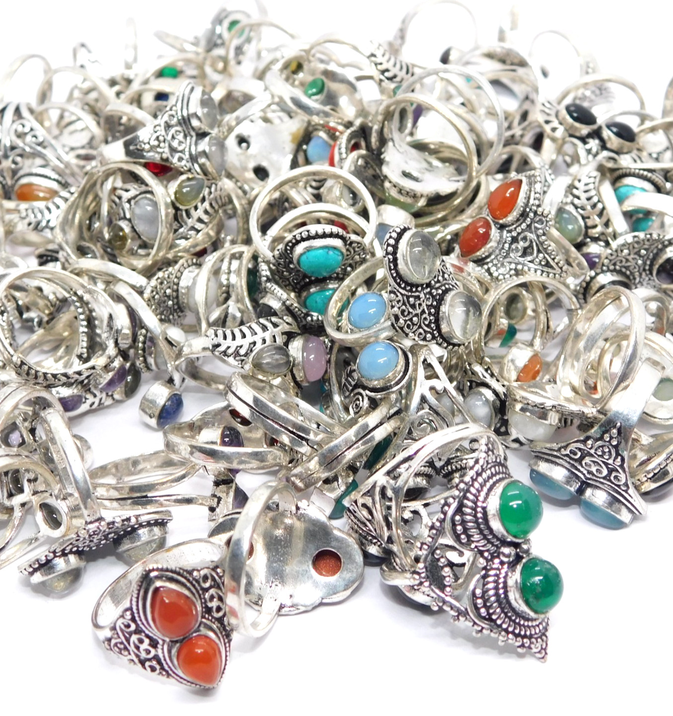 Mixed Gemstone Ring Lot Vintage Sizes US(5-9) 925 Sterling Silver Plated Bulk