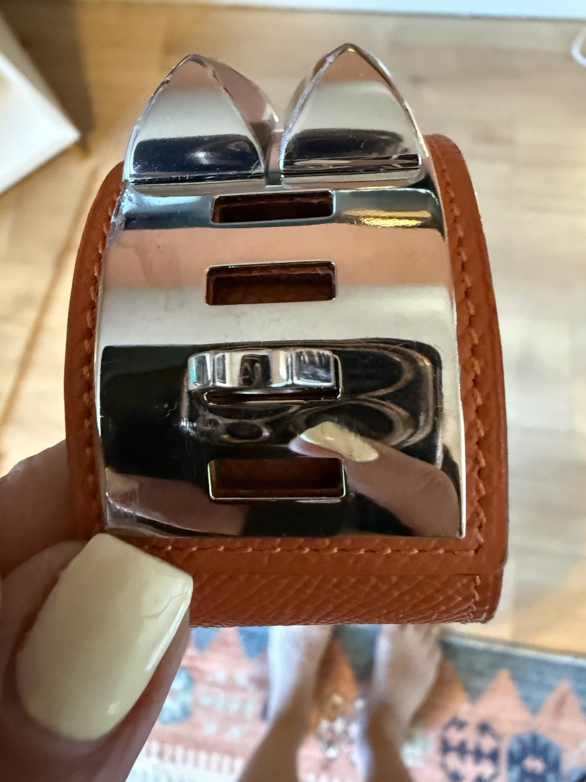 Hermès Black & Silver Leather Cuff Bracelet