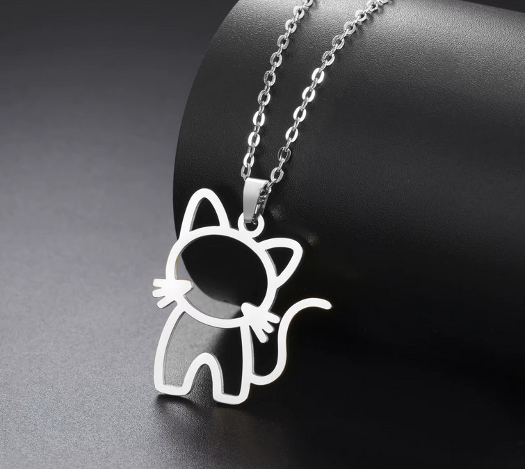 1″ ANIMAL PET CAT KITTEN Pendant on 18″ 925 Plate Sterling Silver Necklace Women