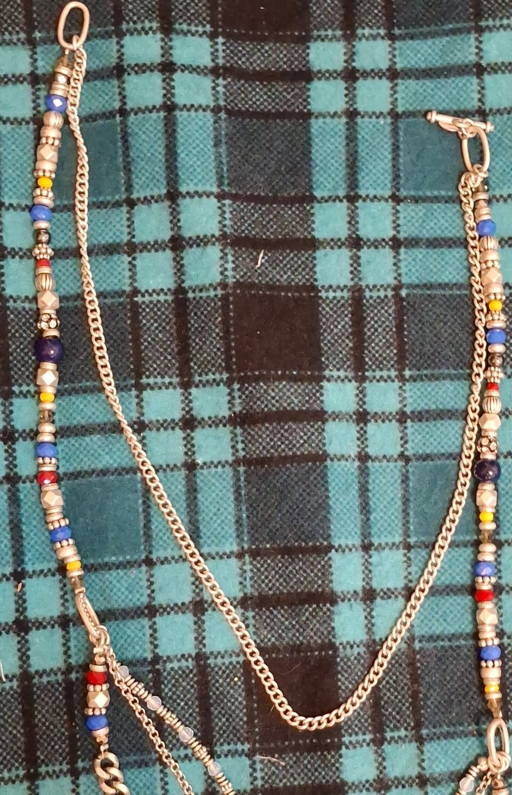 Multicolor Round Glass Beaded Cable Chain Necklace Metal Lobster Clasp
