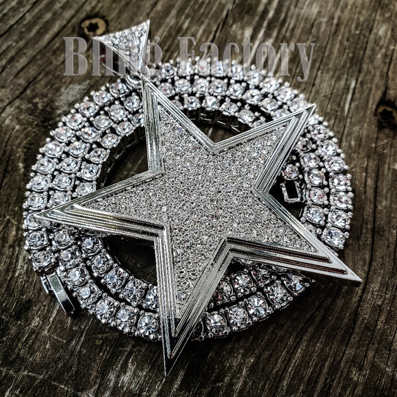 Hip Hop Large Star Pendant & Full Iced 1 Row Diamond Tennis Chain Necklace