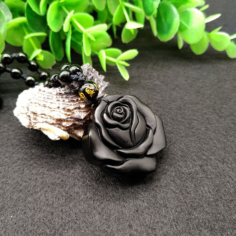 Natural Black Obsidian Necklace Rose Necklace Jewelry for Women Lovers Amulet