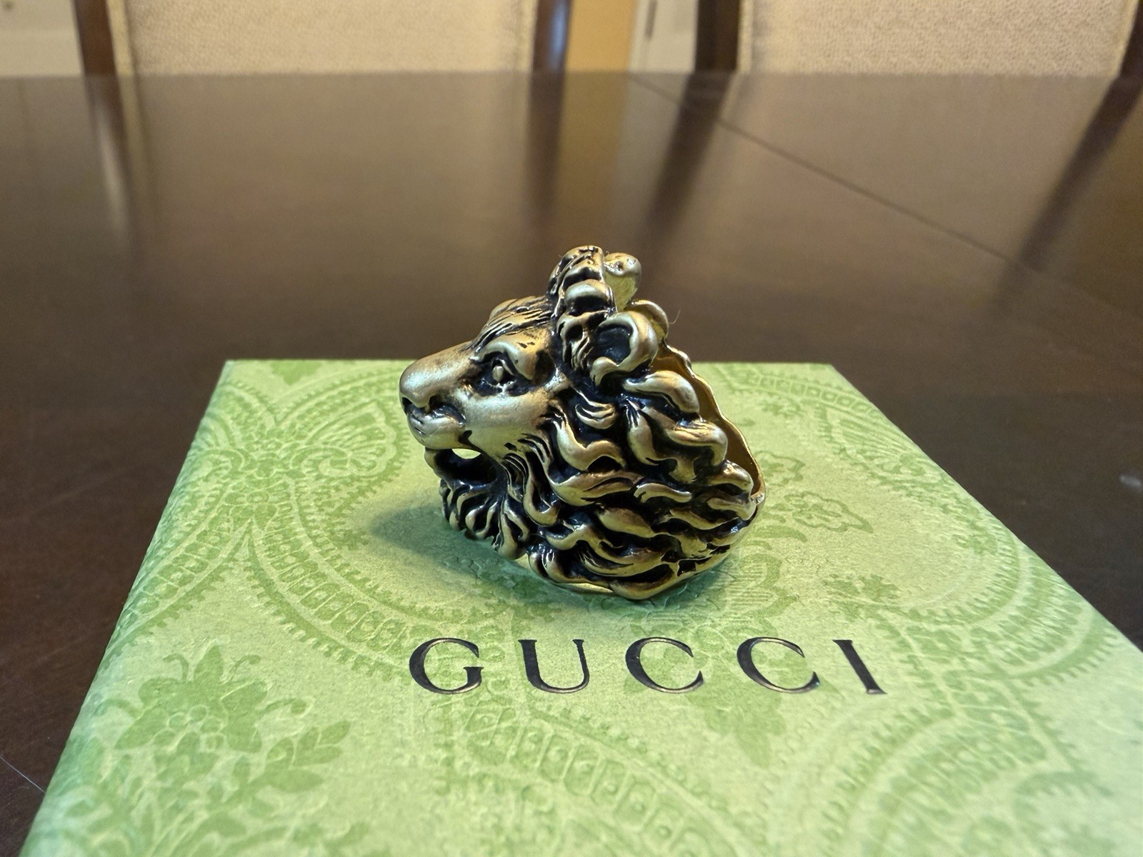 New Authentic Gucci Lion Head Brass Ring Size IT 19 / US 8.75