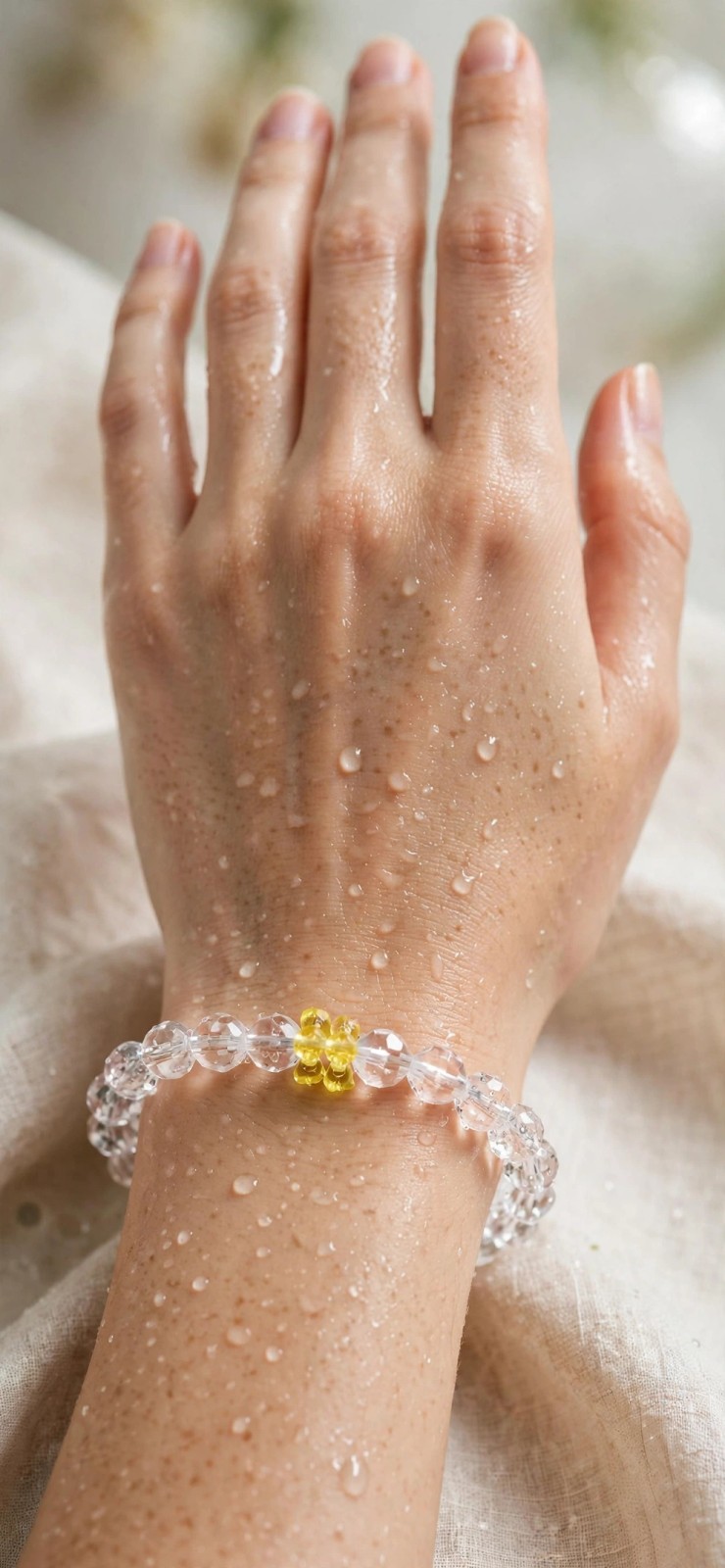 Stackable Clear & Yellow Plastic Beaded Stretch Bracelet, Ball/Bead Chain