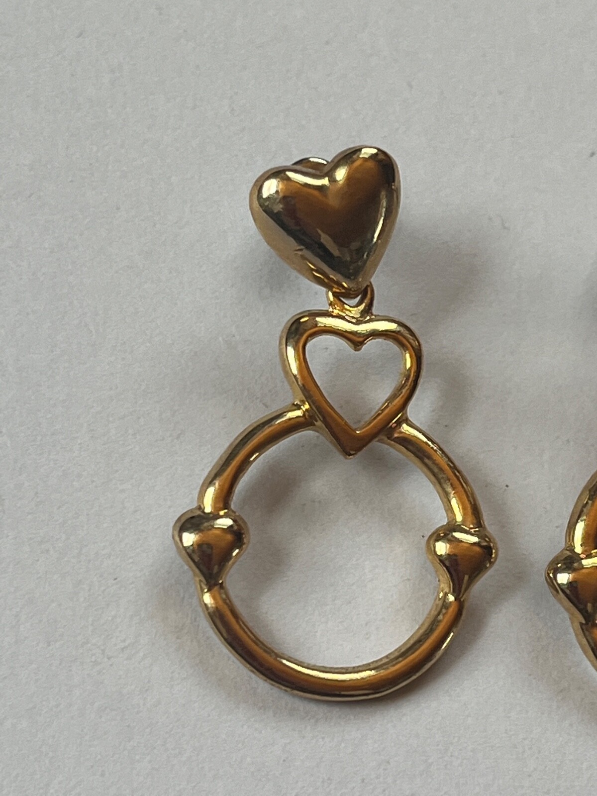 Puffy Goldtone Heart w Tubular Open Circle Post Earrings for Pierced Ears –