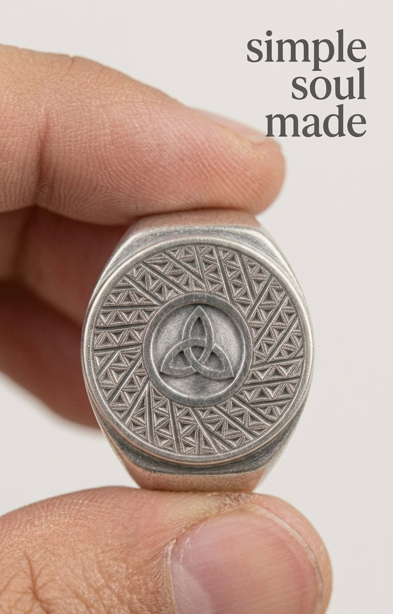 Fine Silver Celtic Trinity Knot Signet Ring Irish Triquetra Statement Jewelry