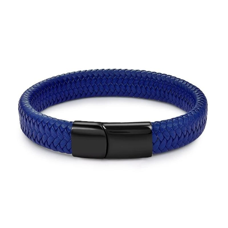 Men White Leather Braid Bracelet Stainless Steel Buckle Handmade Bangle Jewelry