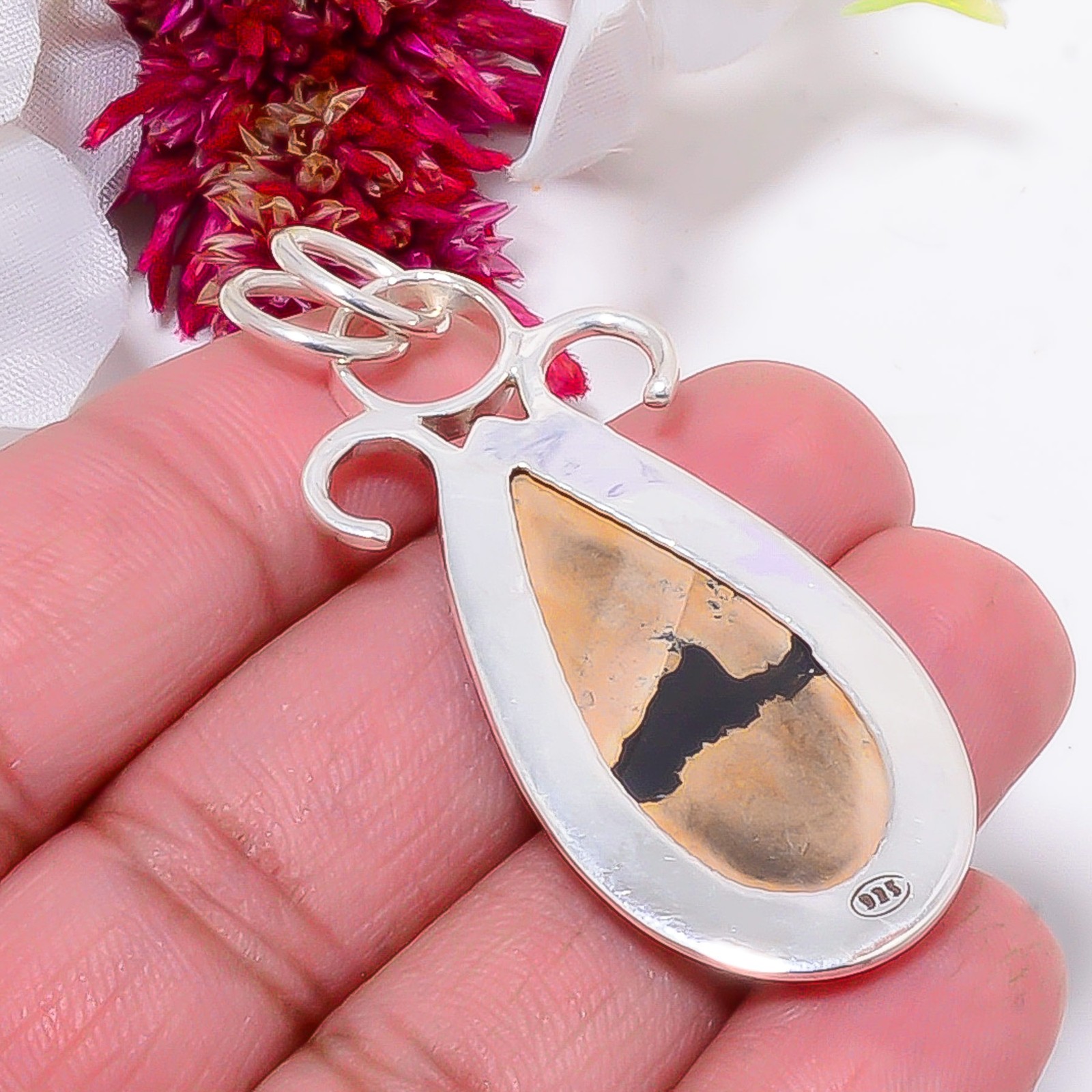 Honey Dendritic Opal – Mexico Gemstone 925 Sterling Silver Pendant 2.15″ Sku4