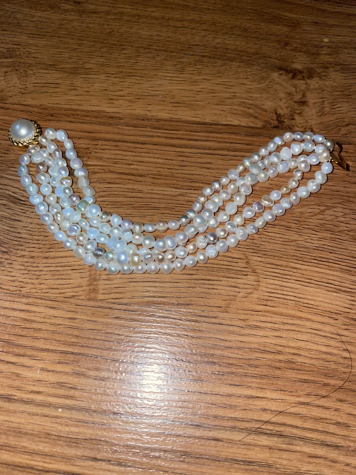 Gold Tone Clasp 5 Row White/pink Freshwater Pearl 8” Bracelet Faux Peal Clasp