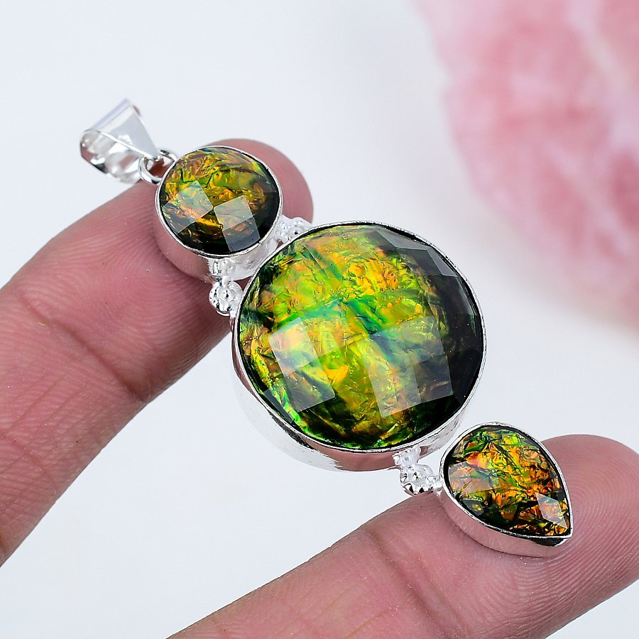 Color Enhanced Opal Tripplet 925 Silver Plated Handmade Pendant of 2.57″