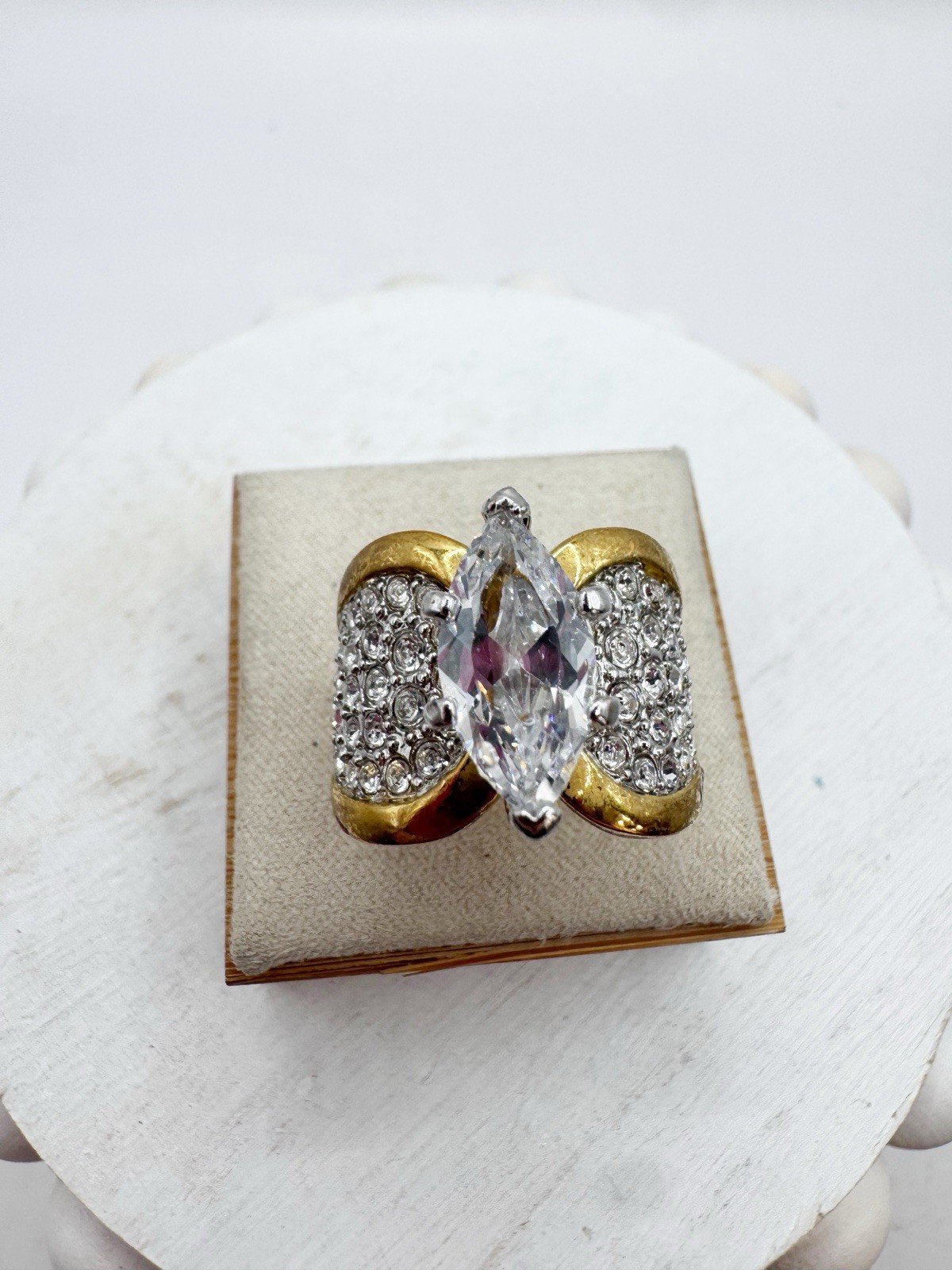 Palm Beach Jewelry Marquise Cut CZ Pave Gold Plated Cocktail Ring Wide Band 7