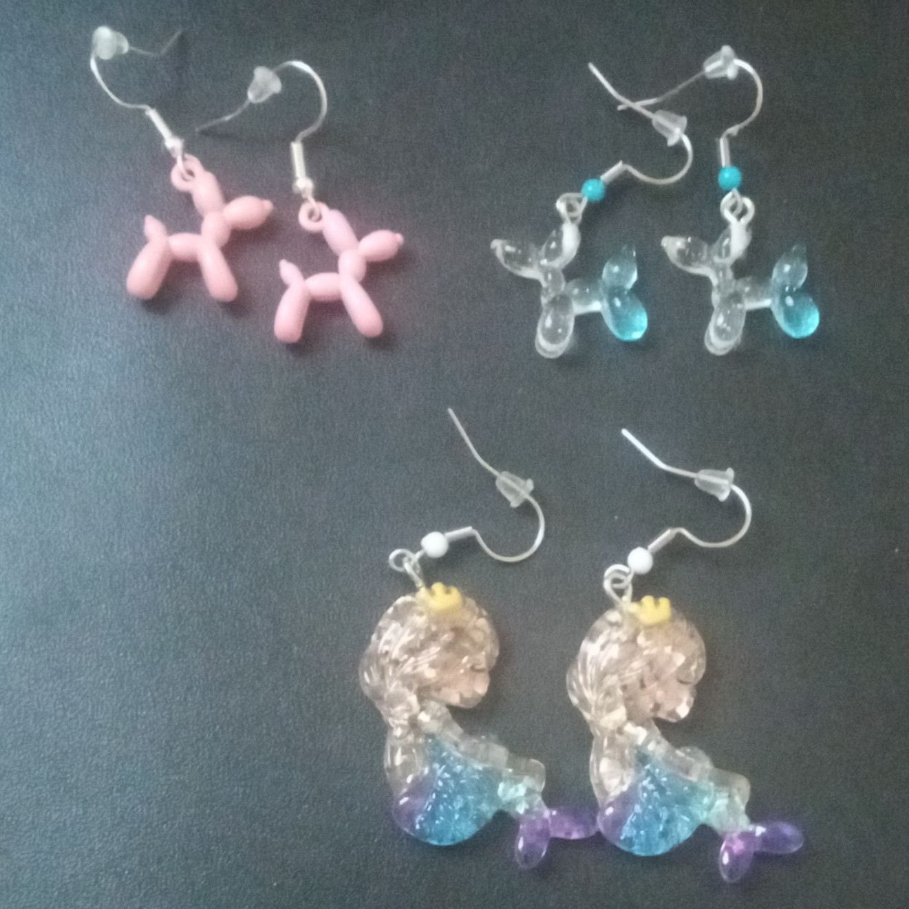 Multicolor Plastic Balloon Dog Dangle/Drop Hook Earrings, No Stone
