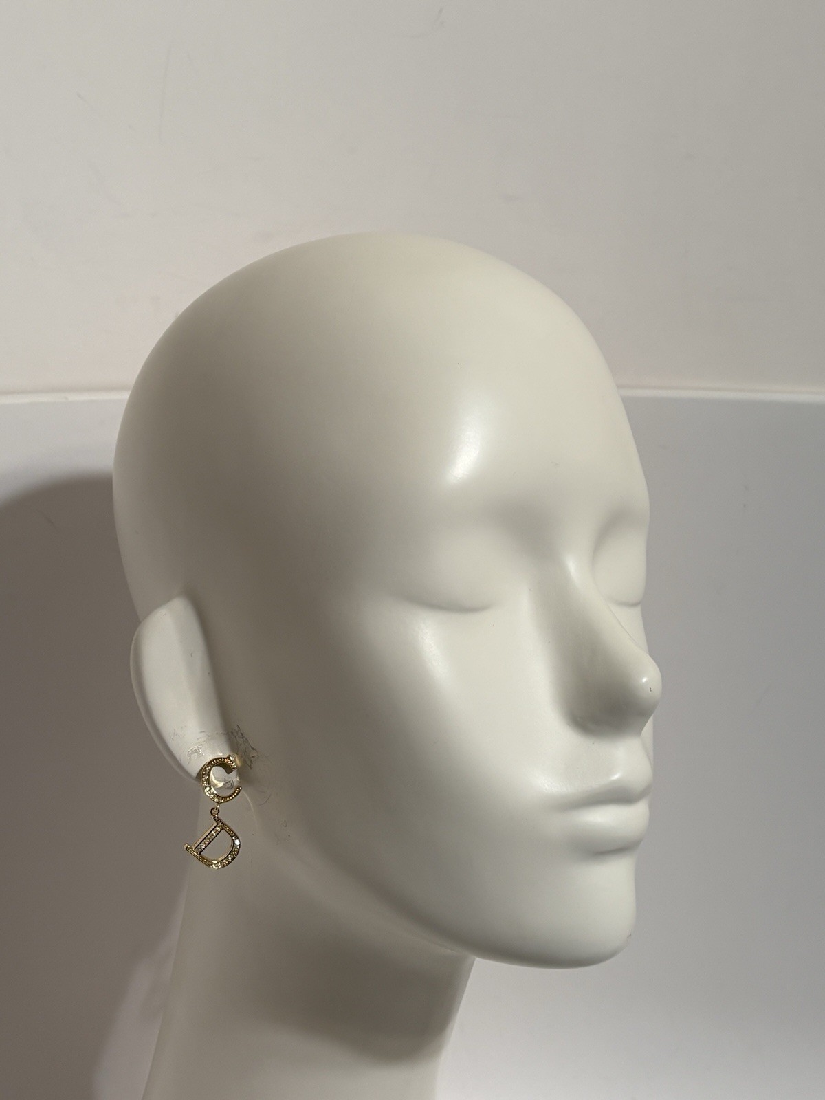 Vtg Christian Dior By John Galliano Gold Crystal CD Logo Drop Earrings