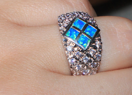 fire opal Cz ring gemstone silver jewelry 6.25 7.5 8.5 cocktail engagement band