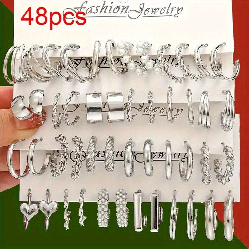 48Pcs Creative Simple Temperament Women Earrings Metal Wind Earrings