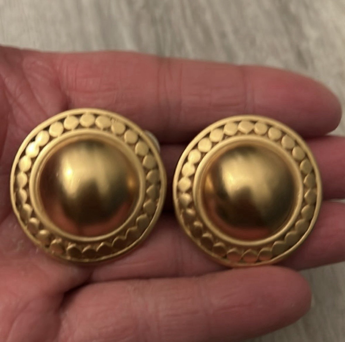 Gold Tone Round Dome Clip-On Stud Earrings, Metal, No Stone, Lobe