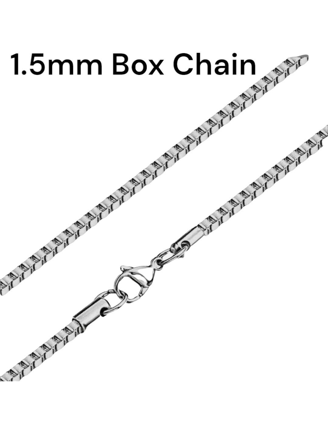 Stainless Steel Box Chain 1.5mm Hip Hop Jewelry Unisex Women, Men Size 16″-24″