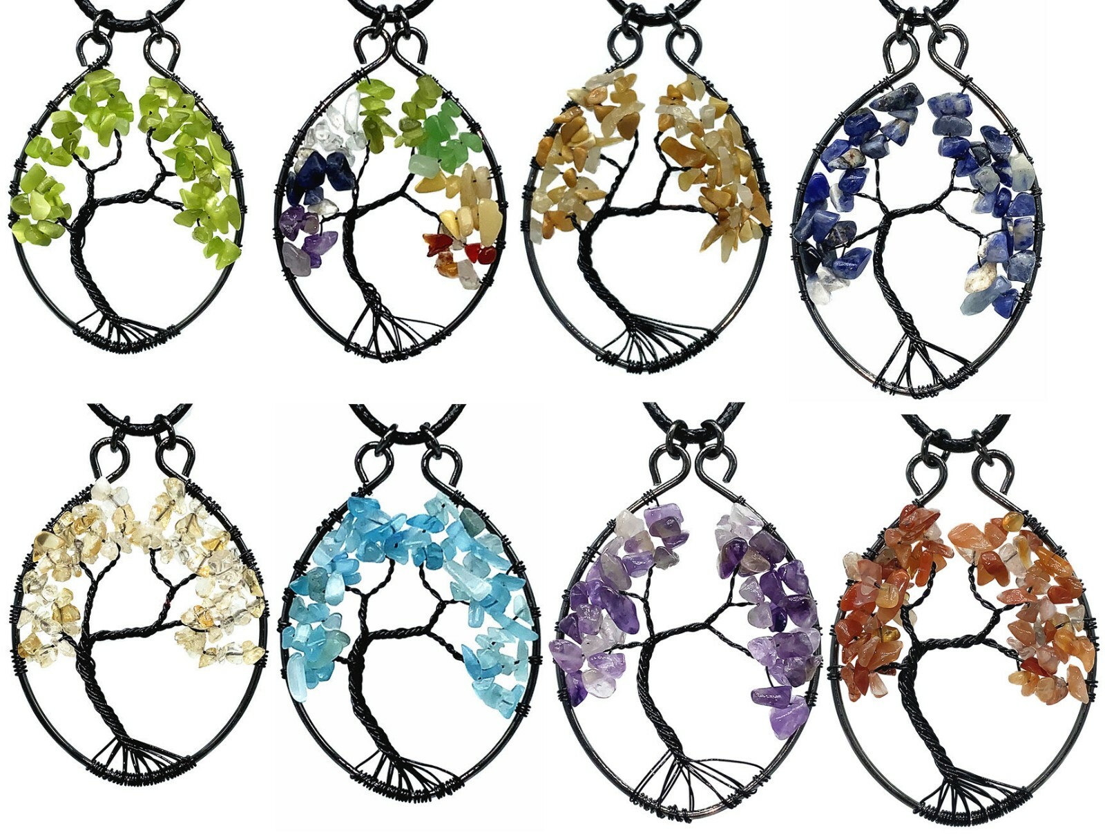 Handmade Gemstone Crystal Tree of Life Pendant Necklace for Healing Gift-Oval
