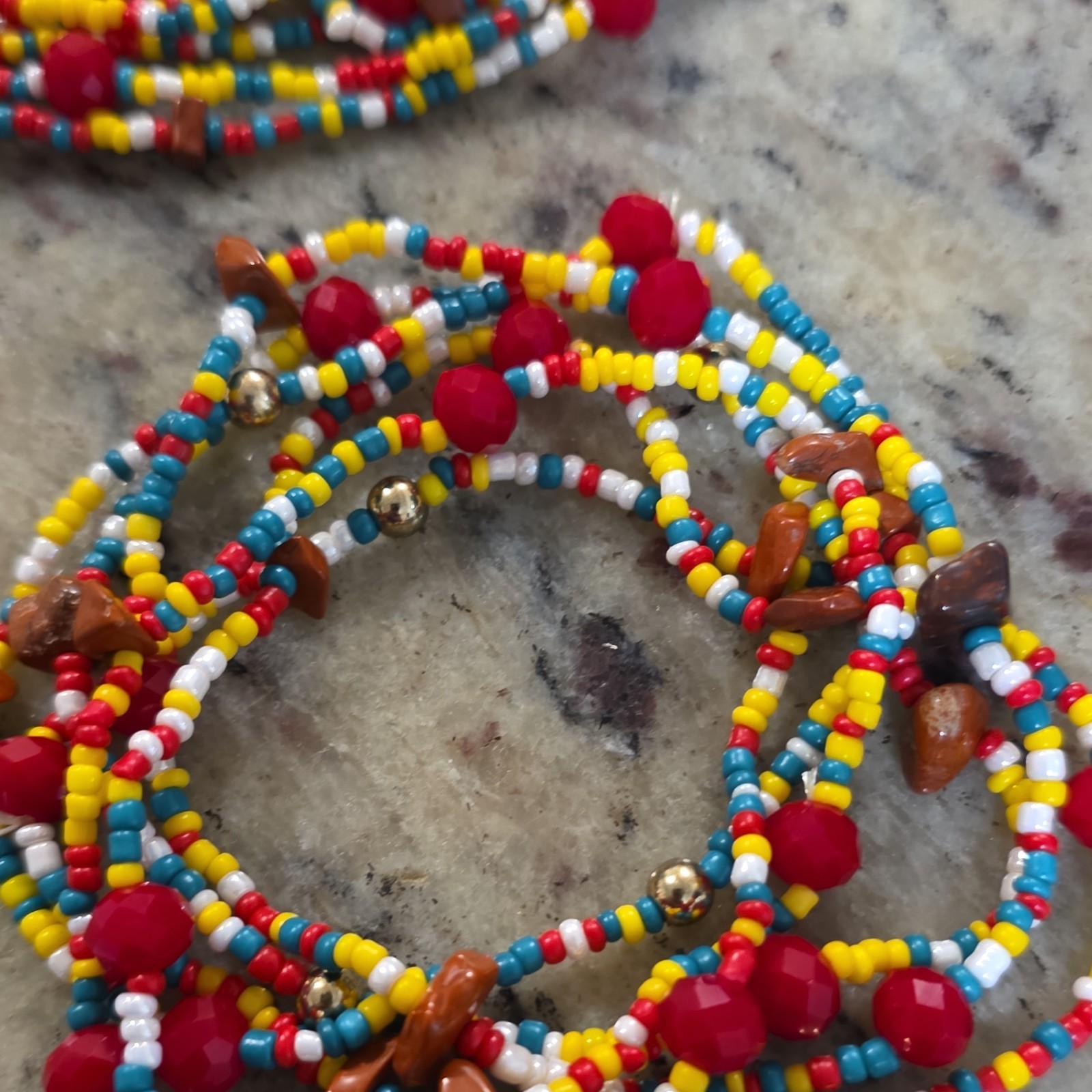 Multicolor Glass Bead Jewelry Set Multi-Strand Necklace & Bracelet Bohemian