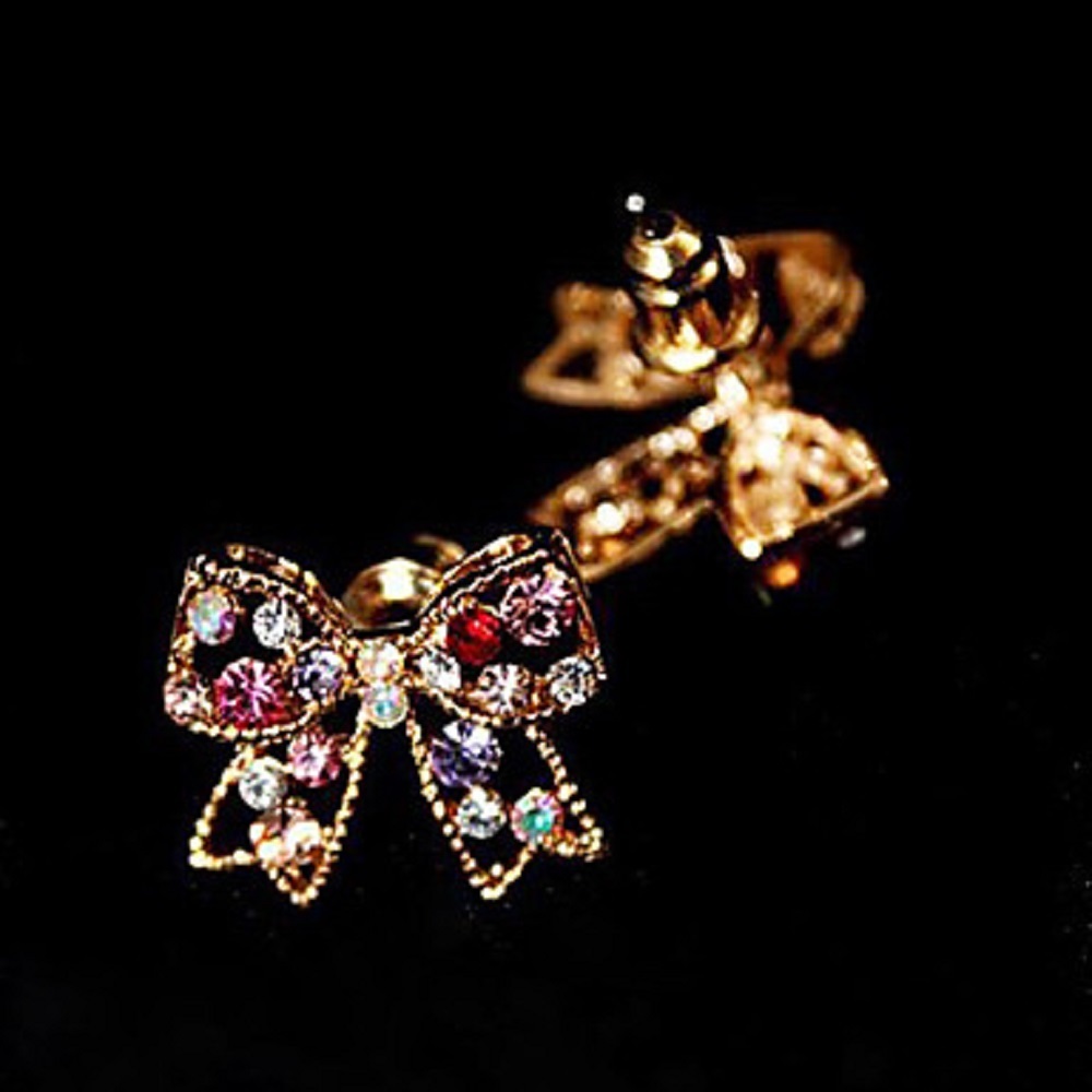 Women Stud Earrings Love Luxury Cute Style Rhinestone Alloy Bowknot – 1x Random