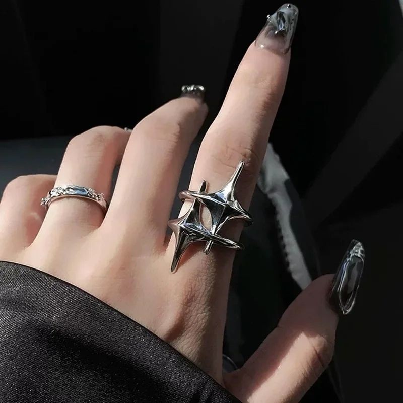 Starlight Ring (Adjustable) Gothic Rave Punk Silver Ring Set Y2K