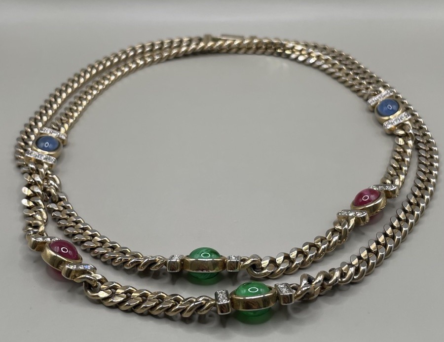 Carolee Necklace Gold Plated Red Green Blue Gripoix Glass Cabochons Crystals