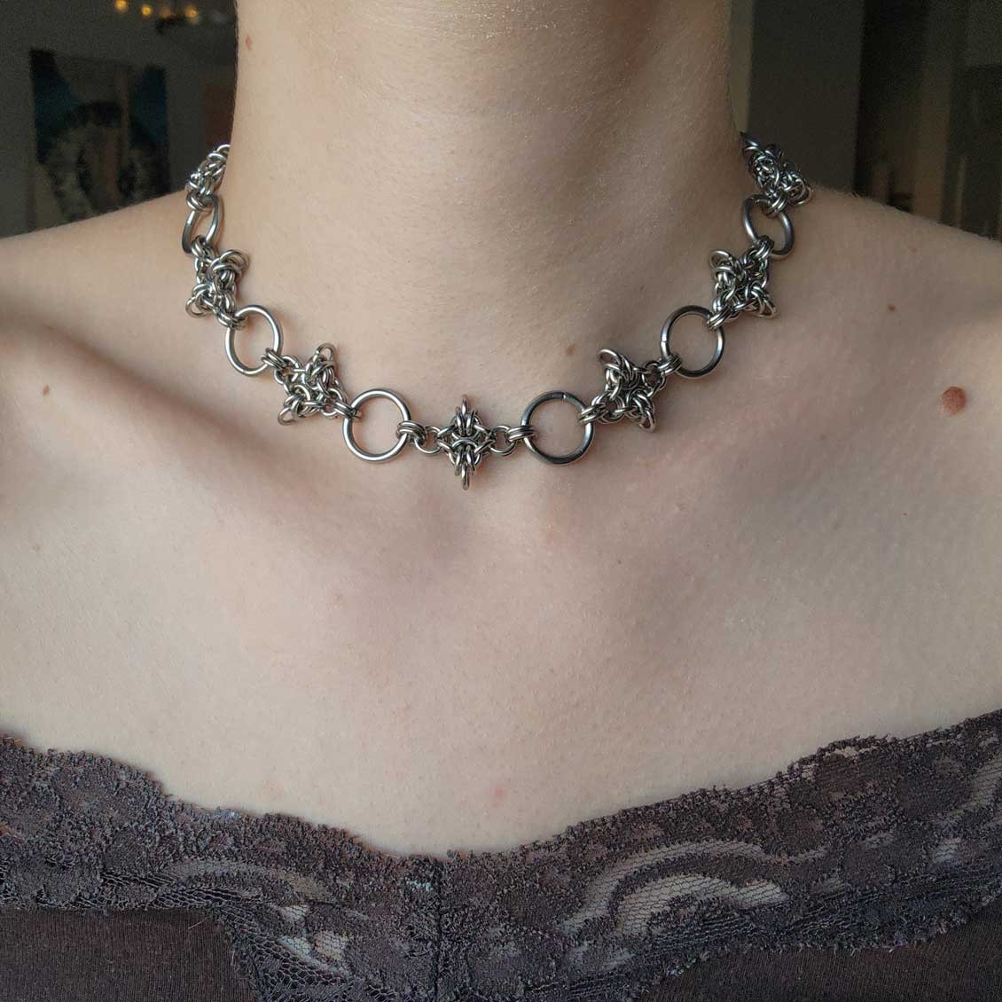 Goth chunky silver choker necklace with spikes