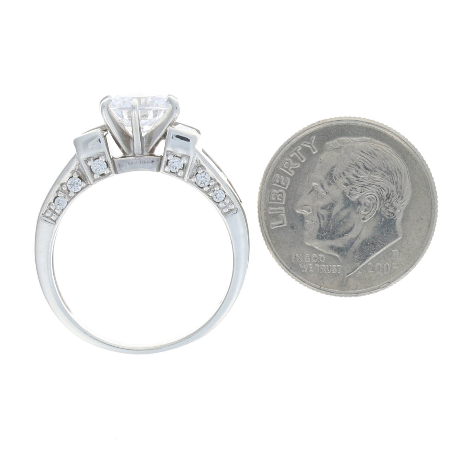 Sterling Silver Cubic Zirconia Engagement Ring – 925 Round & Baguette 2.80ctw