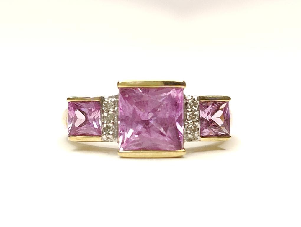 10K Yellow Gold Princess Cut Syn Pink Tourmaline Fashion Ring Approx (SB1127545)