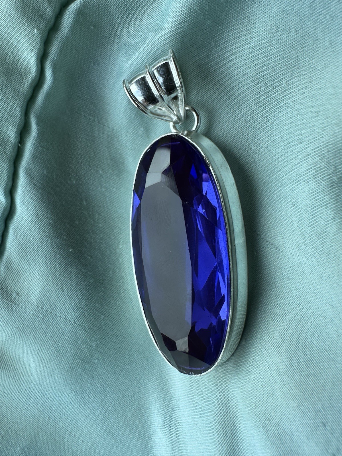 Brilliant Blue Lab Created Tanzanite Pendant High Polished Bezel Gemstone