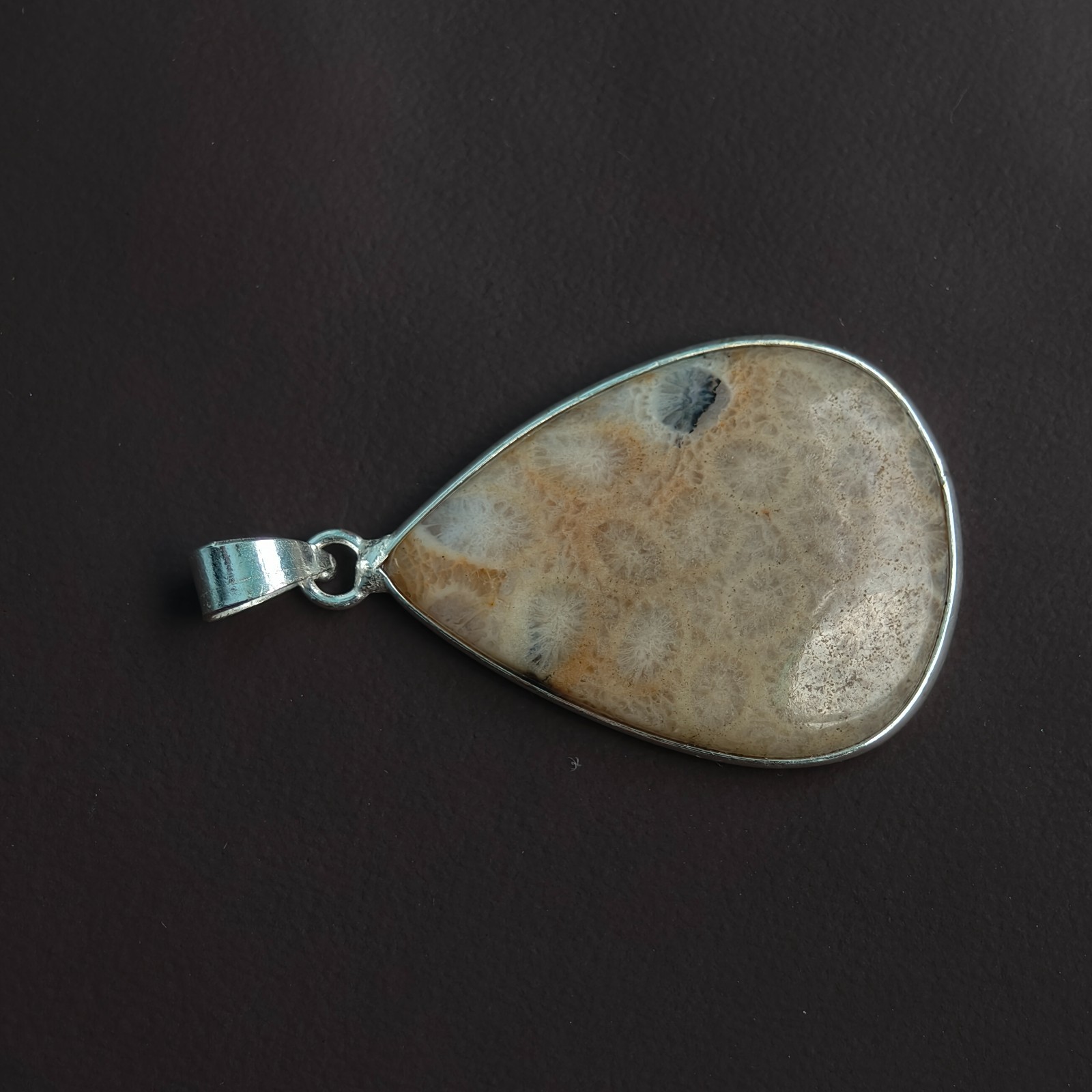 Fossil Coral Pendant 925 Sterling Silver Necklace, Handmade Natural Coral Fossil
