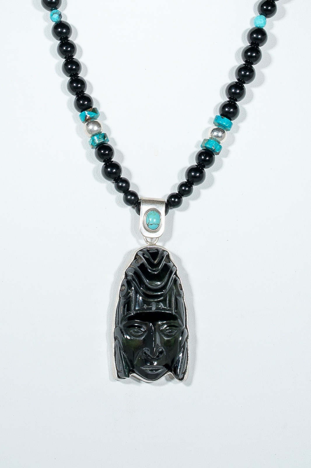 8mm Black tourmaline Turquoise and sterling Silver 925 Rainbow Obsidian