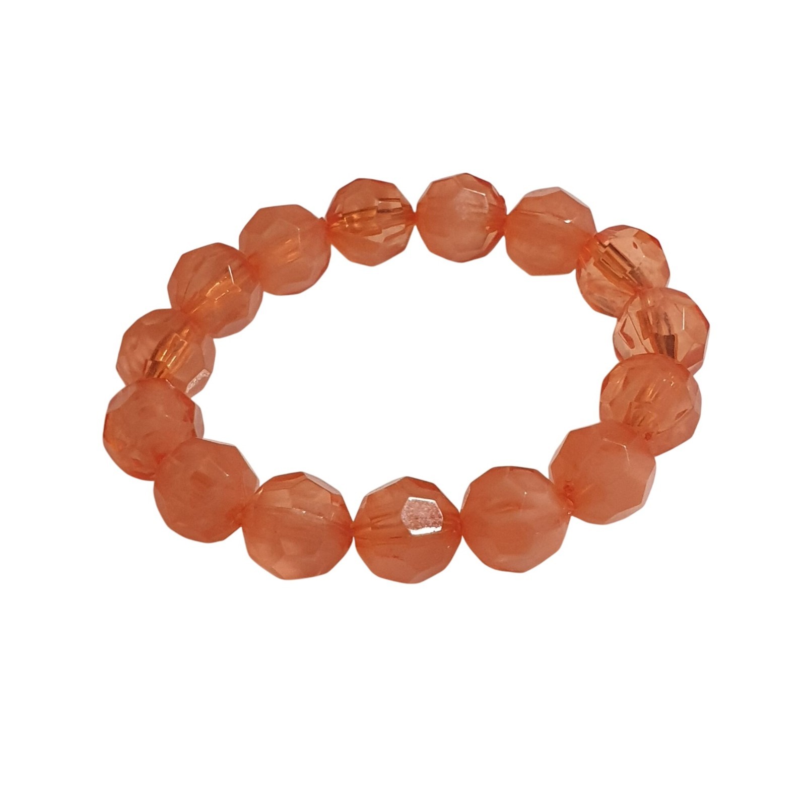 Faceted Orange Beaded Stretch Bracelet Durable Acrylic Lightweight Beach Core