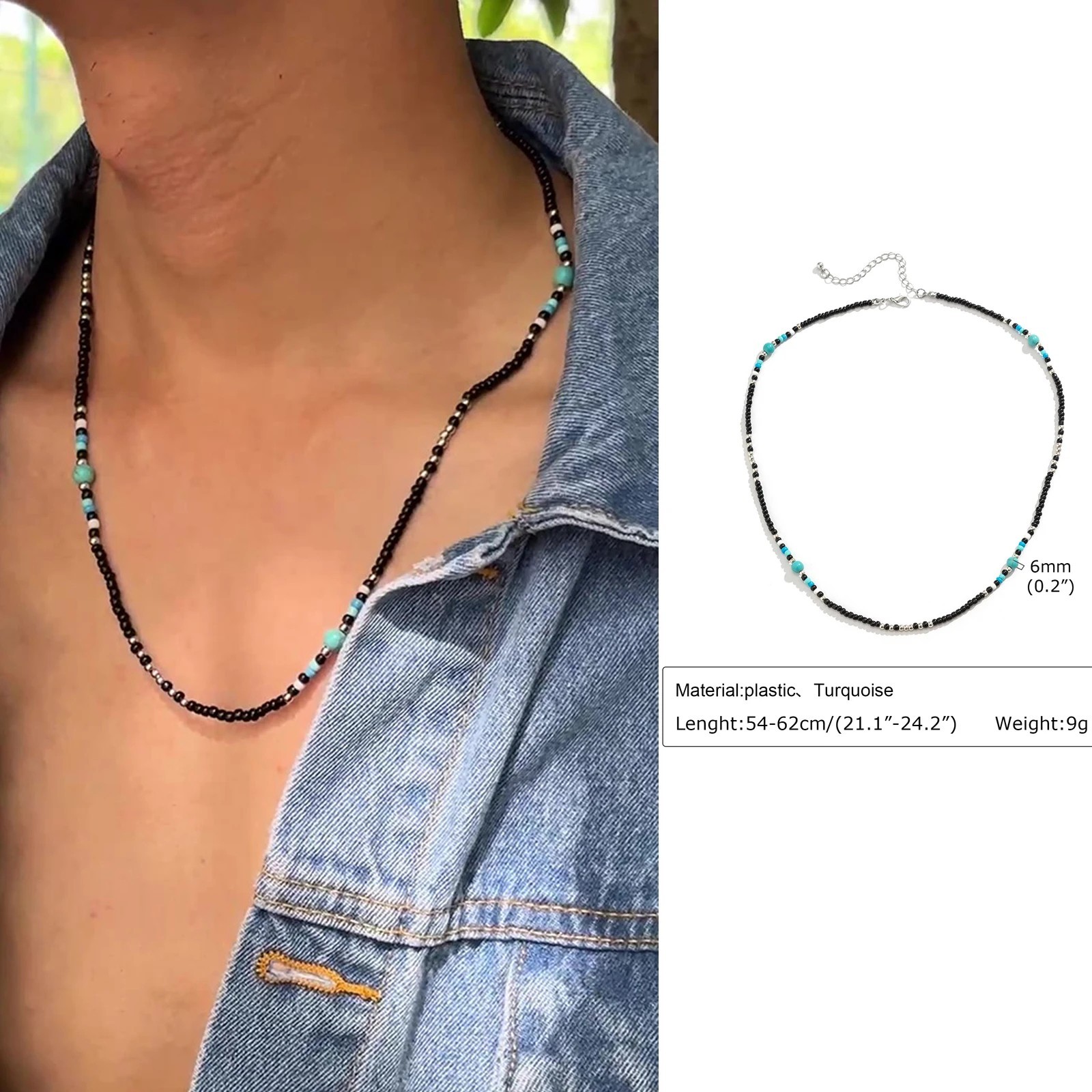 Synthetic Turquoise Bead Necklace Men Boys Natural Stone Boho Beach Jewelry