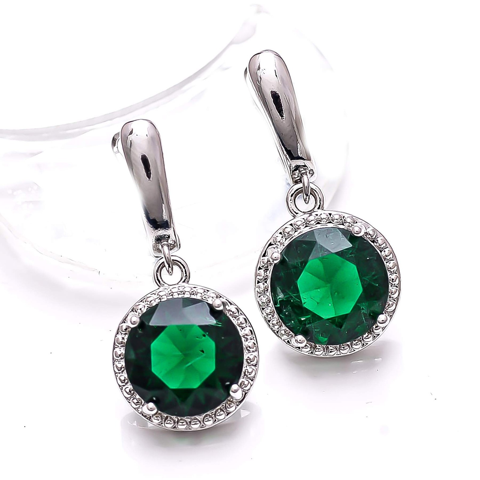 Emerald – Simulated Gemstone 925 Sterling Silver Earring 1.15″ E7472