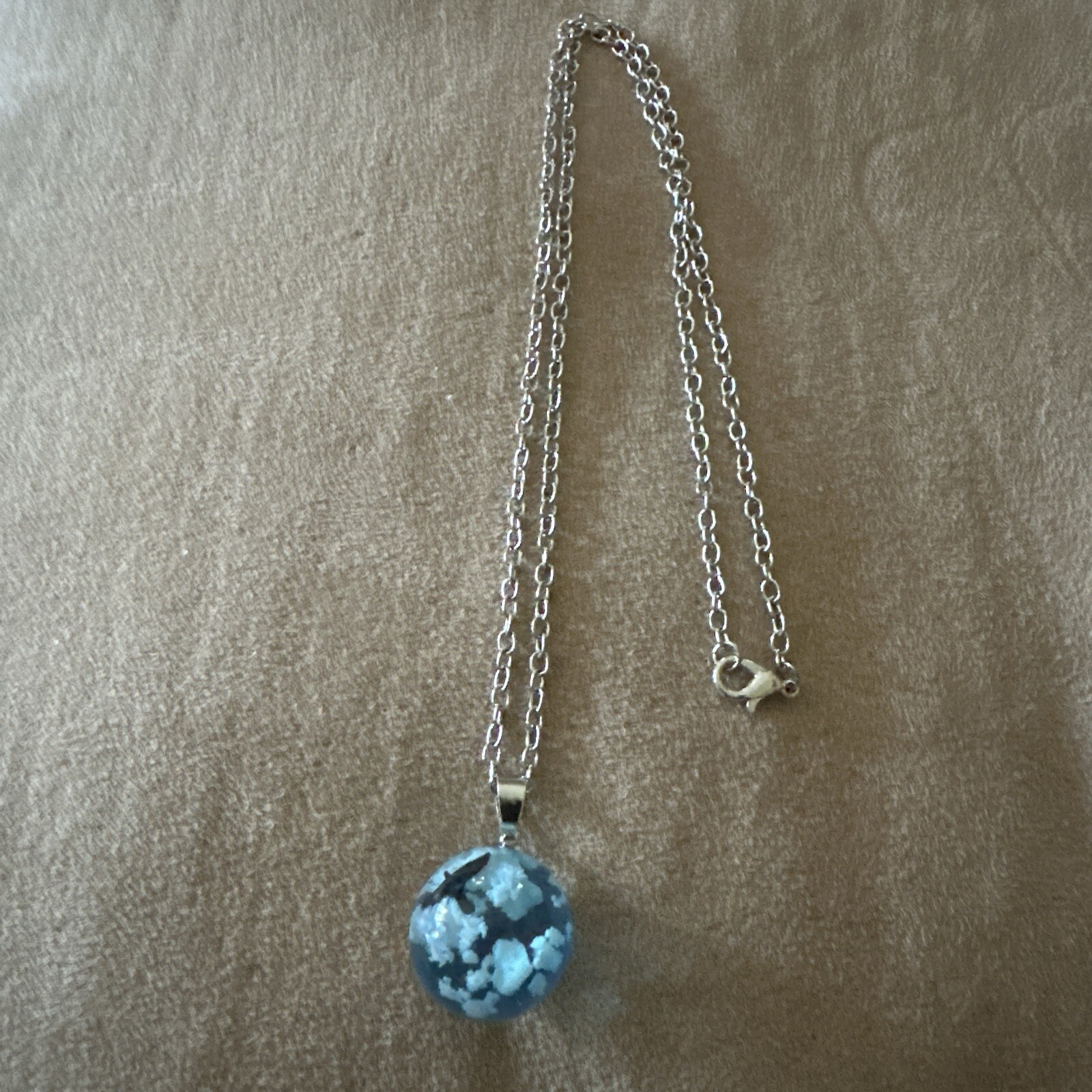 One Airplane Flying Blue Sky White Cloud Necklace Transparent Ball Shape Resin