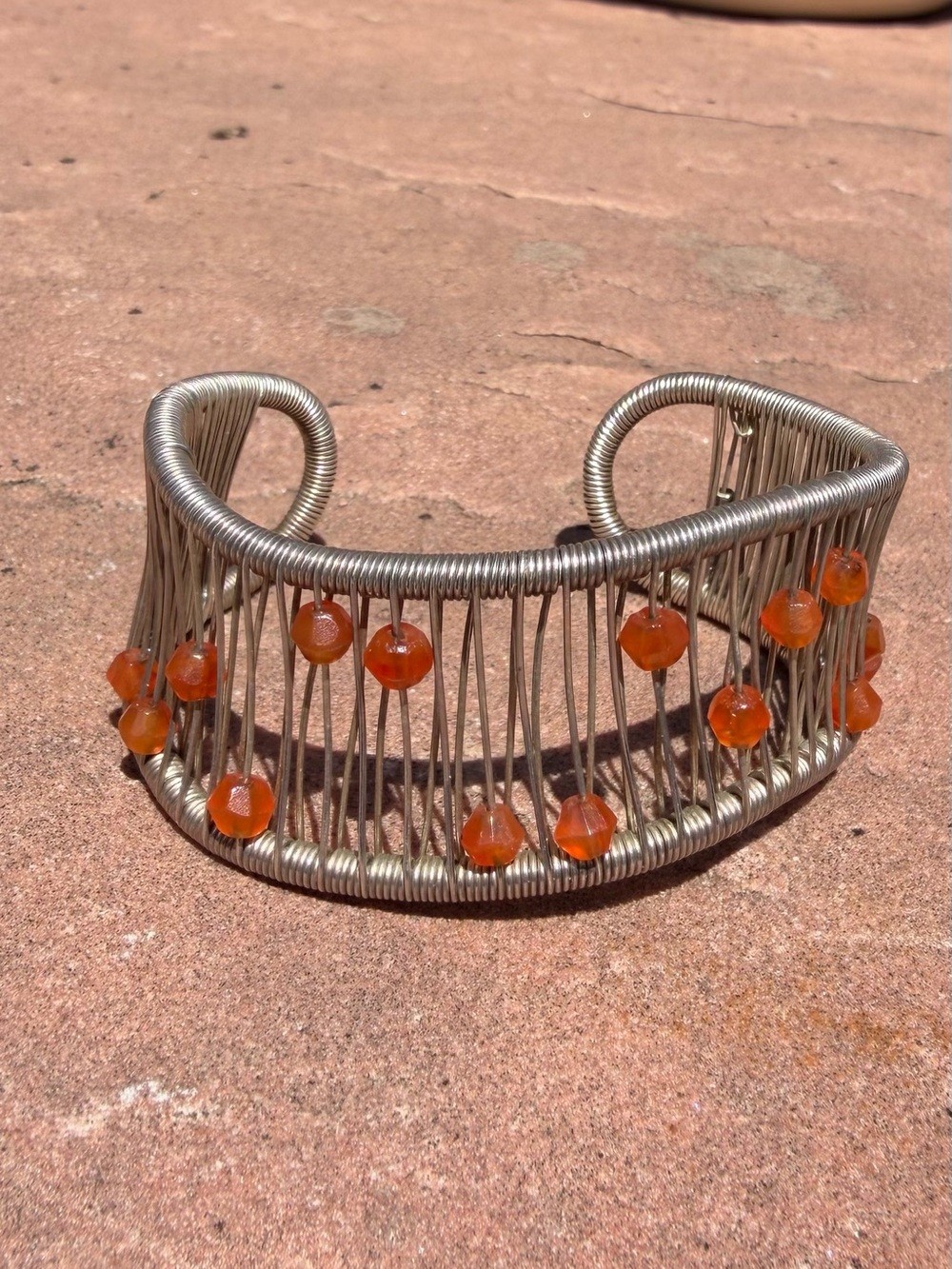 Tana Acton Sterling Silver Carnelian Asymmetrical Kinetic Cuff Bracelet Artisan
