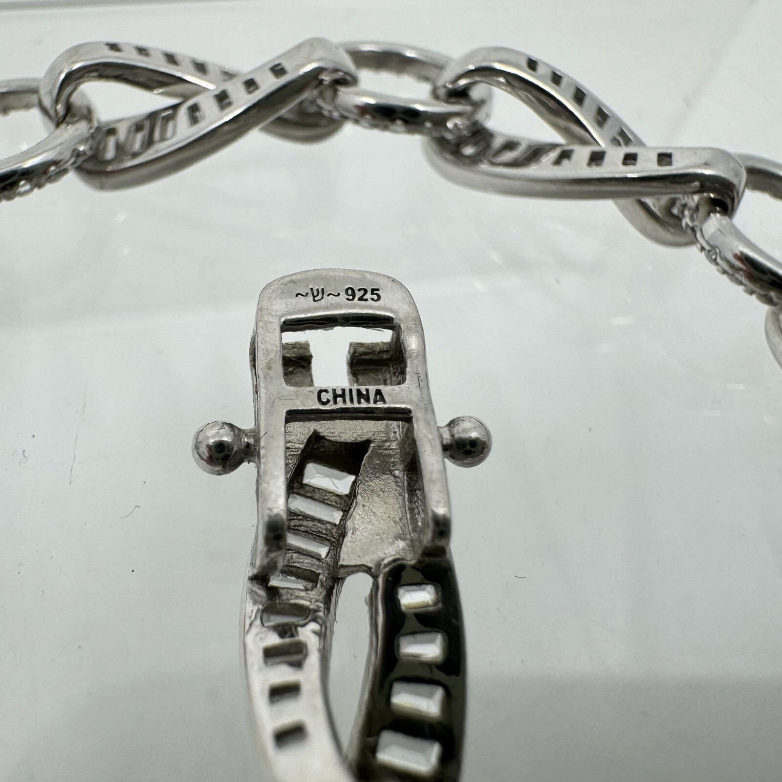 Sterling Silver Baguette & Round Cubic Zirconia Link Tennis Bracelet 7.25″