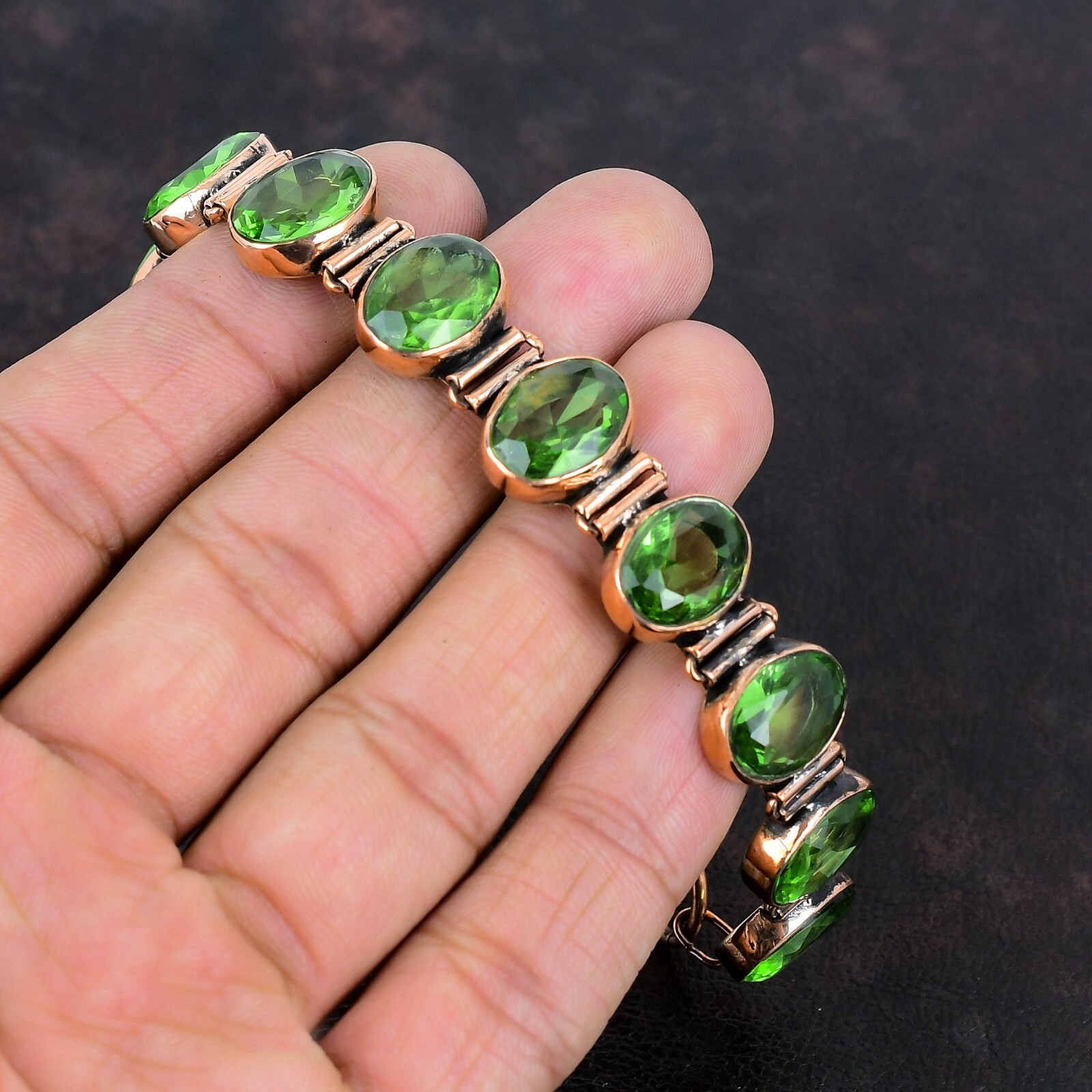 Green Amethyst Gemstone Jewelry Copper Gift For Mum Adjustable Bracelet 6.0″