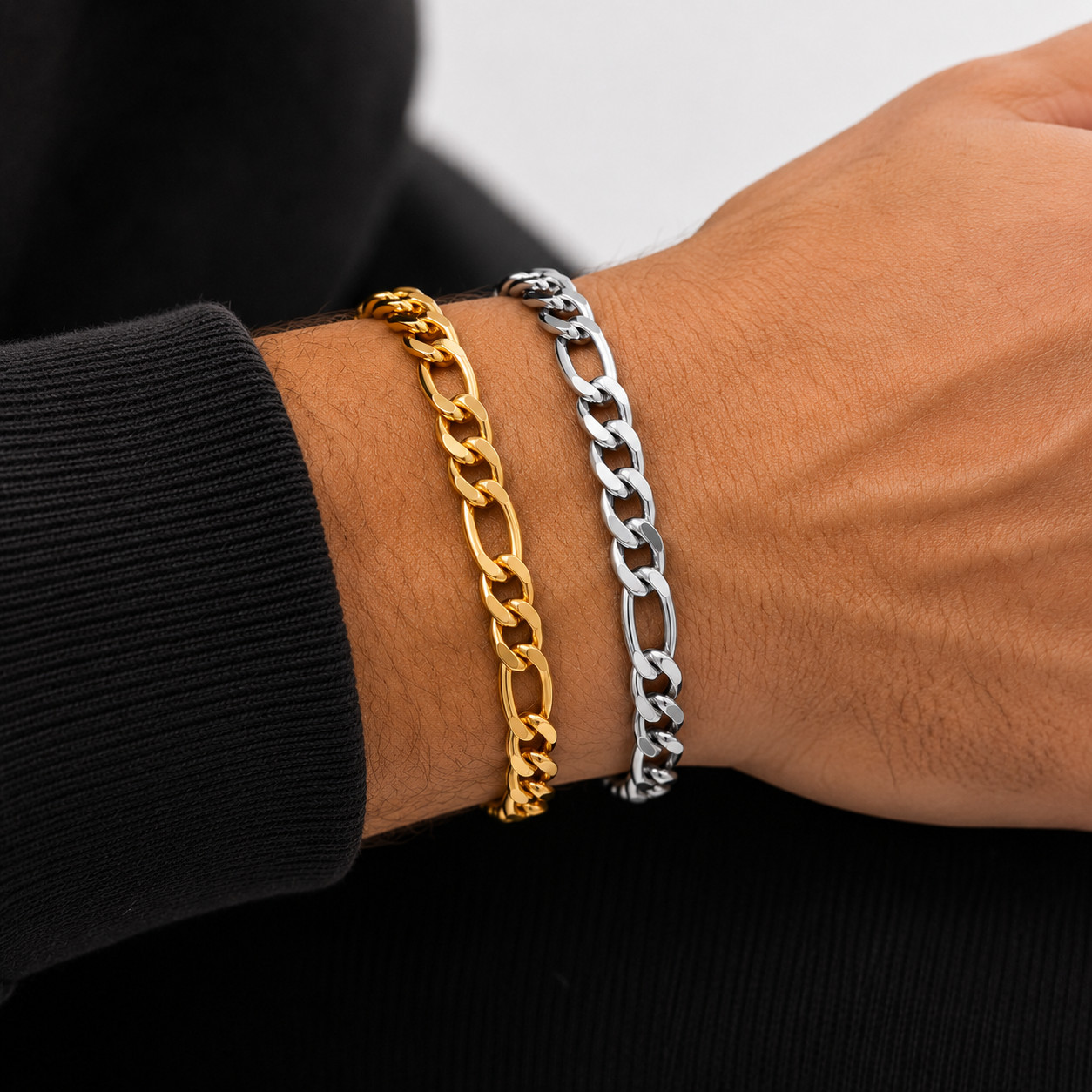 Stainless Steel Gold Plated Figaro Bracelet Unisex Hip Hop Jewelry 7in, 8in, 9in