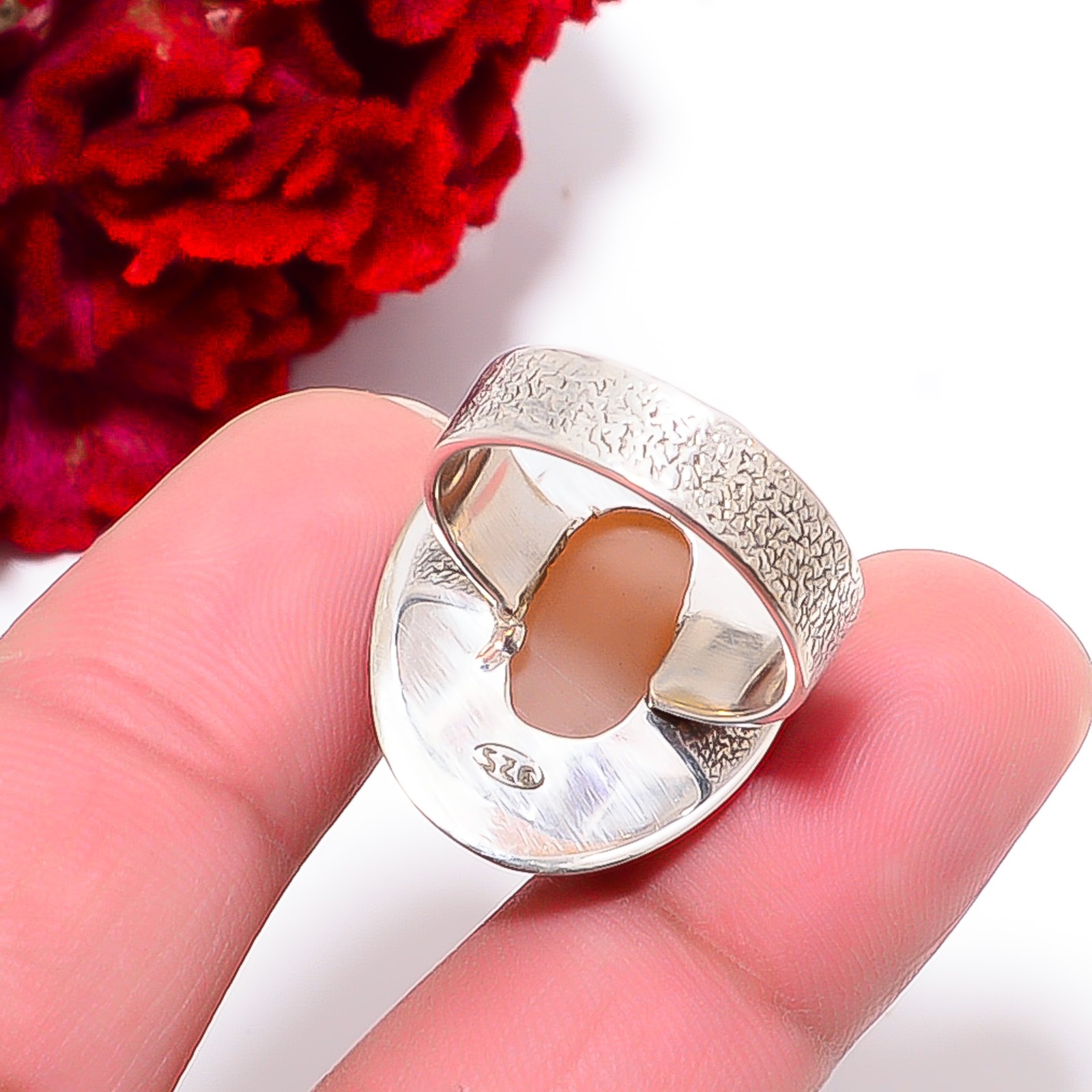 Peach Moonstone – Sri Lanka Designer Handmade 925 Sterling Silver Ring S.8 R7826